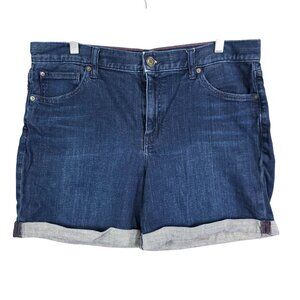 Womens Eddie Bauer Blue Denim Shorts Boyfriend 6" Inseam Rolled Hem Size 12